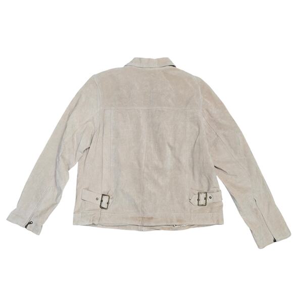 Denim & Co Leather Zip Up Jacket Brown Tan Buckle Accent - Picture 7 of 9